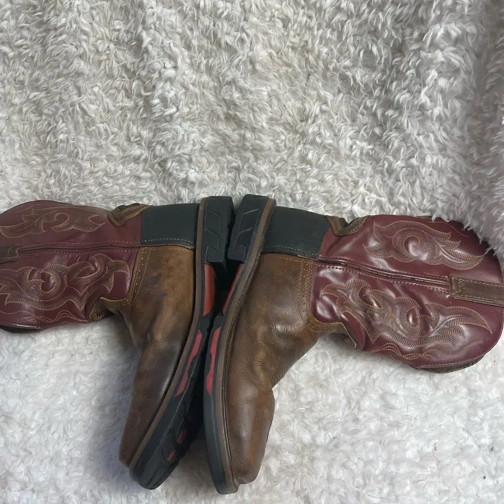 JUSTIN  leather Brown burgundy,& Black Cowboy Boots, Steel square ToeSZ9.5